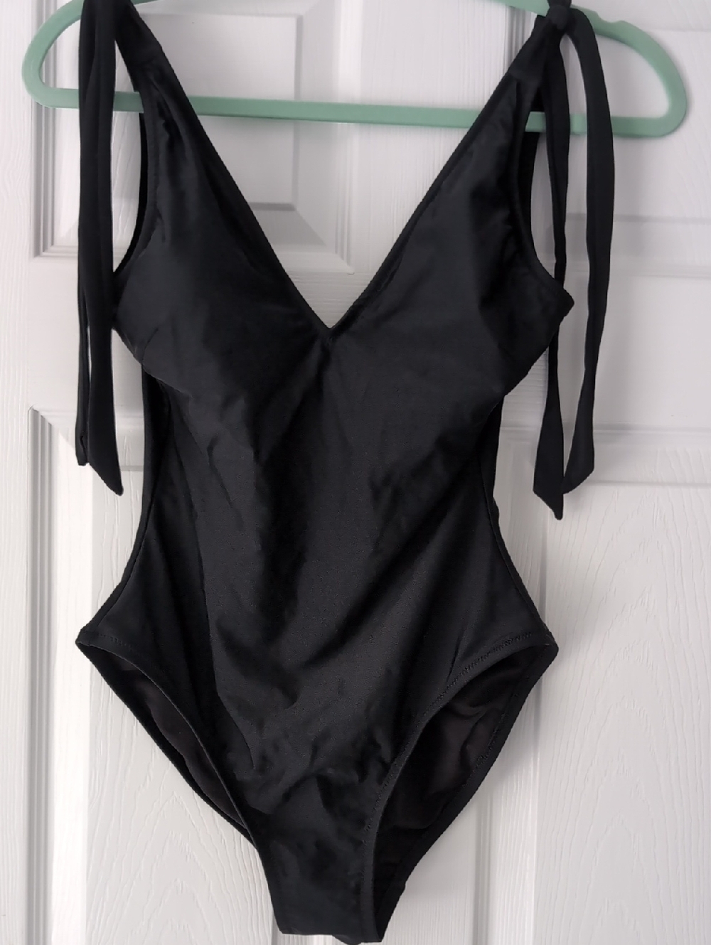 J. Crew Black V-Neck Tie-Shoulder One-Piece Swimsuit